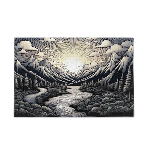 Zeichnung von Bergen Fluss 1000 Teile Puzzle für Erwachsene, Holzpuzzles Erwachsene, Familienpuzzle Zeichnung von Bergen Fluss 1000 Teile Puzzle für Erwachsene, Holzpuzzles Erwachsene, Familienpuzzle von RPLIFE
