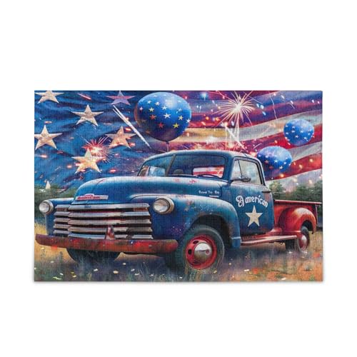 of July Blue Truck Balloons Adult Puzzles Unique Puzzles for Adults 1000 Pieces Puzzle for Adult 29.5×19.17.8 cm von RPLIFE