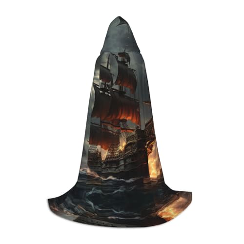 EIN schwarzer umhang! Einen Delphin Spielen Halloween Kapuzenumhang - Zauberer Tunika Kapuzenrobe Halloween Umhang Cosplay Kostüme(Pirate Sailboat,M) von RPXHZLKTM