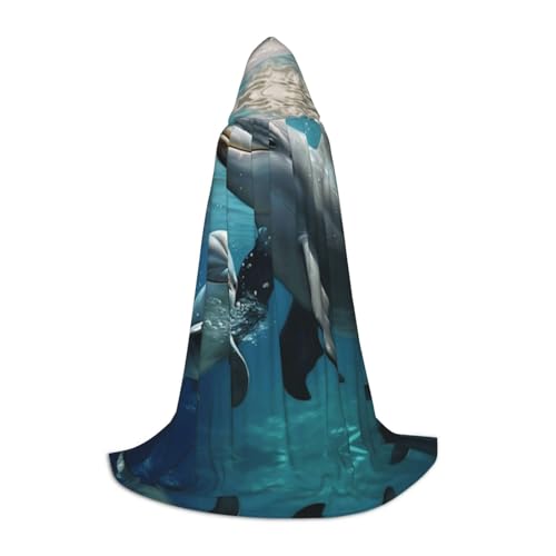 EIN schwarzer umhang! Einen Delphin Spielen Halloween Kapuzenumhang - Zauberer Tunika Kapuzenrobe Halloween Umhang Cosplay Kostüme(Playing a Dolphin,S) von RPXHZLKTM