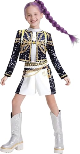 RPixc Beliebte Dämon Rumi Zoey Kinder Rollenspiel Popsängerin Rumi Zoey Idol Bühne Rollenspiel Dämon Halloween Mädchen (black4, 150) von RPixc