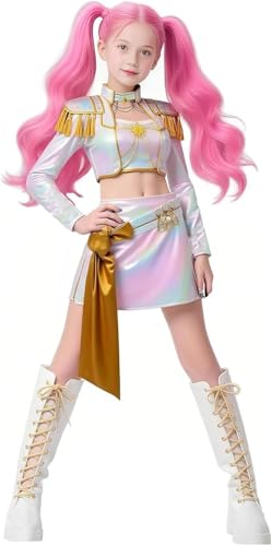 RPixc Mädchen Dämon Jagd Bühne Kostüm Koreanisches Pop Idol Mira Zoey Rumi Performance Kostüm Anime Charakter Halloween Rollenspiel (Mira, 140) von RPixc