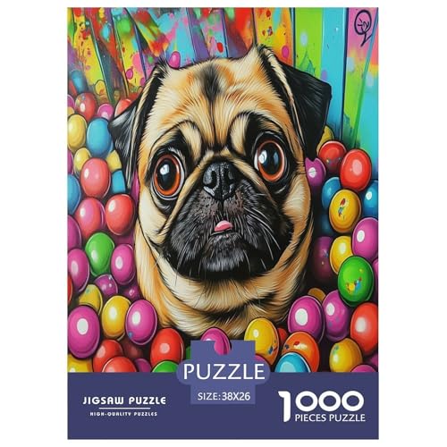 Pug Puzzle 1000 Teile Schwer Puzzle Spielzeug Pädagogisches Spiel Impossible Herausforderungsspielzeug Für Erwachsene Und Kinder Ab 12 Jahren 38x26cm/1000pcs von RQATHDUUD