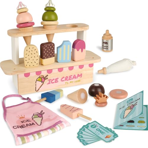 Eisdiele Spielzeug für Kinder, Holz Eis am Stiel Spielzeug, Kinder Eiswagen Holz Spielnahrung Spielküche Zubehör, Geschenke für 3 Jahre Mädchen & Junge Weihnachten, Halloween, Ostern, Geburtstag Eisdiele Spielzeug für Kinder, Holz Eis am Stiel Spielzeug, Kinder Eiswagen Holz Spielnahrung Spielküche Zubehör, Geschenke für 3 Jahre Mädchen & Junge Weihnachten, Halloween, Ostern, Geburtstag von RRIBOUDWAN