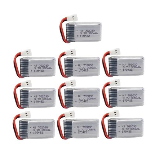 RRYUIOO 3,7 V 300 MAh Lipo-Drohnenbatterie, Kompatibel Mit Syma, X11 E55 Fq777 Fq17w F180 Fy530 U816 U816a U830 H107 S39-1 Hd-1306, RC-Drohnen-UAV-Batterie(10PCS) von RRYUIOO