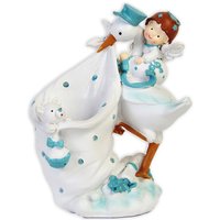 Stochenfigur in blau mit Baby und Sack zum Befüllen, Polyresin, 13,5cm x 10,5cm von RS-Segelken