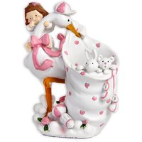 Stochenfigur in rosa mit Baby und Sack zum Befüllen, Polyresin, 13,5cm x 10,5cm Stochenfigur in rosa mit Baby und Sack zum Befüllen, Polyresin, 13,5cm x 10,5cm von RS-Segelken