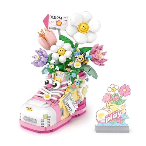 RSDHFLY Blumen Bouquet Bausätze, Blumen Schuh Baustein Spielzeug Set,kreative Bonsai Blumen Bouquet Bausatz, Bausteine Set für Erwachsene und Kinder（Pink） von RSDHFLY