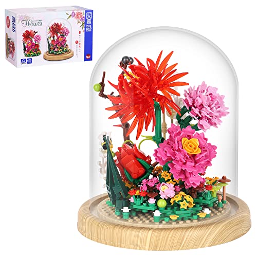 RSDHFLY Blumen Bausteine Set,625 PCS Bonsai Blumenstrauß Bausteine,Botanical Collection Home Deko,Bausteine Set für Erwachsene und Kinder(Rose Bonsai Blume) von RSDHFLY