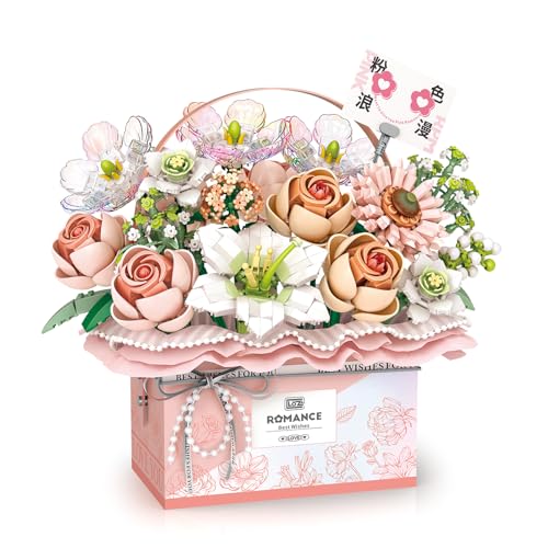 RSDHFLY Rosen Bonsai Bausatz,Blumen Baustein DIY Blumenstrauß Set,Handheld Geschenkbox, für Erwachsene und Kinder (Rosa) von RSDHFLY