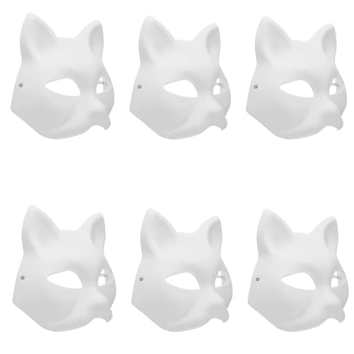 RTBRCG 6 Stücke Cat Mask, Katzen Maske, Masken Zum Bemalen Kinder für Cosplay DIY Katzen Masken für Halloween Party Karneval Erstellung（Weiß） von RTBRCG