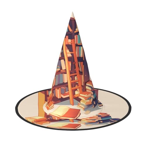 RTCVXZDSA Das Bücherregal in der Bibliothek Halloween Hut - Volldruck-Design, bequemes Oxford-Tuch, faltbar und leicht für Partys und Rollenspiele von RTCVXZDSA