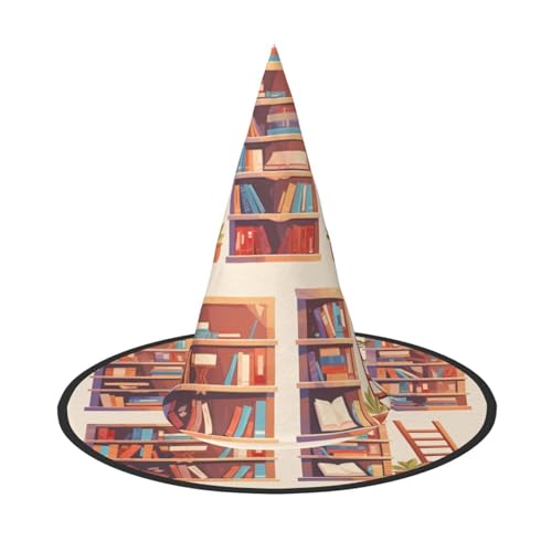 RTCVXZDSA Das Bücherregal in der Bibliothek Halloween Hut - Volldruck-Design, bequemes Oxford-Tuch, faltbar und leicht für Partys und Rollenspiele von RTCVXZDSA