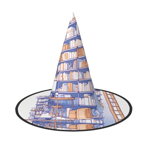 RTCVXZDSA Ein Bücherregal gefüllt mit Büchern Halloween Hut - Volldruck-Design, bequemes Oxford-Tuch, faltbar und leicht für Partys und Rollenspiele von RTCVXZDSA