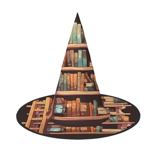 RTCVXZDSA Ein Bücherregal gefüllt mit Büchern Halloween Hut - Volldruck-Design, bequemes Oxford-Tuch, faltbar und leicht für Partys und Rollenspiele von RTCVXZDSA
