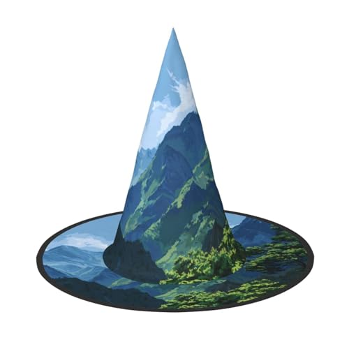 RTCVXZDSA Favorite Berge und Gewässer Halloween Hut - Volldruck-Design, bequemes Oxford-Tuch, faltbar und leicht für Partys und Rollenspiele von RTCVXZDSA