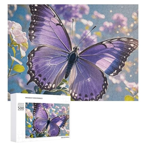 Puzzle, 500 Stück, herausfordernd, schön, lila, Schmetterlingskunst, lustiges Puzzle, Holzpuzzle für Erwachsene und Familien Puzzle, 500 Stück, herausfordernd, schön, lila, Schmetterlingskunst, lustiges Puzzle, Holzpuzzle für Erwachsene und Familien von RTFGHJS