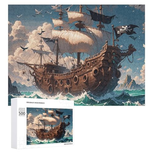 Puzzle, 500 Teile, herausforderndes Fantasie-Piratenschiff, lustiges Puzzle, Holzpuzzle für Erwachsene und Familien Puzzle, 500 Teile, herausforderndes Fantasie-Piratenschiff, lustiges Puzzle, Holzpuzzle für Erwachsene und Familien von RTFGHJS