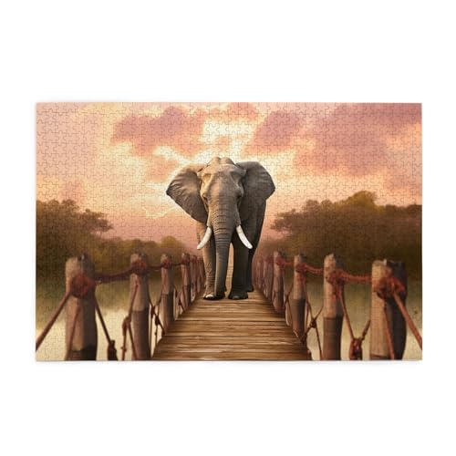 1000-teiliges Puzzle für Erwachsene, herausfordernde Puzzles für Spielabende, Elefant auf einer Brücke, Holzpuzzle, personalisierbar, individuelle Holzpuzzles für Familie, Bildpuzzle, fertige Größe 1000-teiliges Puzzle für Erwachsene, herausfordernde Puzzles für Spielabende, Elefant auf einer Brücke, Holzpuzzle, personalisierbar, individuelle Holzpuzzles für Familie, Bildpuzzle, fertige Größe von RTSTNMBD