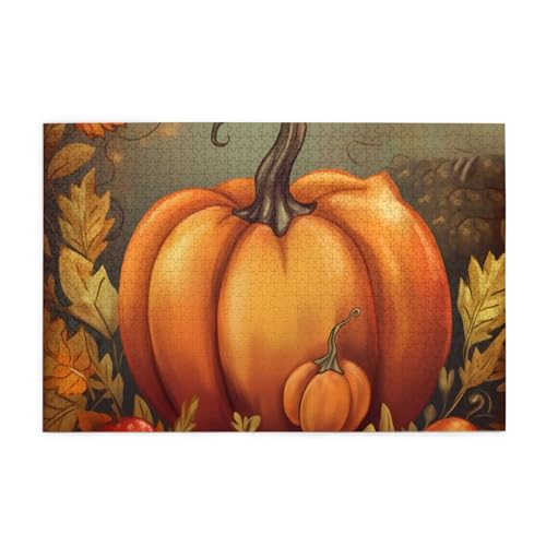 1000-teiliges Puzzle für Erwachsene, herausfordernde Puzzles für Spielabende, Erntedankfest, Punmpkin-Holzpuzzle, personalisierte Holzpuzzles für Familie, Bildpuzzle, fertige Größe 74,9 x 50 cm von RTSTNMBD