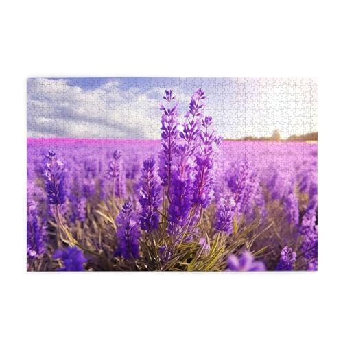 1000-teiliges Puzzle für Erwachsene, herausfordernde Puzzles für Spielabende, Lavendelblüte, Holzpuzzle, personalisierbar, individuelle Holzpuzzles für Familie, Bildpuzzle, fertige Größe 74,9 x 50 cm von RTSTNMBD