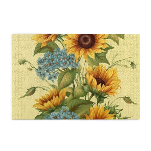 1000-teiliges Puzzle für Erwachsene, herausfordernde Puzzles für Spielabende, Sonnenblumen, Holzpuzzle, personalisierbar, individuelle Holzpuzzles für Familie, Bildpuzzle, fertige Größe 74,9 x 50 cm von RTSTNMBD