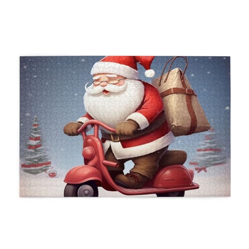 1000-teiliges Puzzle für Erwachsene, herausfordernde Puzzles für Spielabende, Weihnachtsmann auf Roller, Holzpuzzle, personalisierte Holzpuzzles für Familie, Bildpuzzle, fertige Größe 74,9 x 50 cm 1000-teiliges Puzzle für Erwachsene, herausfordernde Puzzles für Spielabende, Weihnachtsmann auf Roller, Holzpuzzle, personalisierte Holzpuzzles für Familie, Bildpuzzle, fertige Größe 74,9 x 50 cm von RTSTNMBD