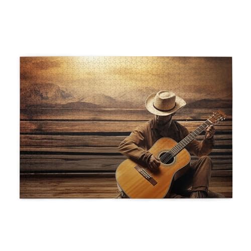 1000-teiliges Puzzle für Erwachsene, herausfordernde Puzzles für Spielabende, Western-Musik, Holzpuzzle, personalisierbar, individuelle Holzpuzzles für Familie, Bildpuzzle, fertige Größe 74,9 x 50 cm von RTSTNMBD