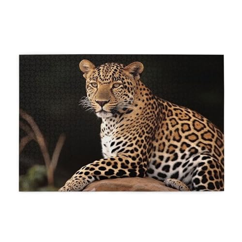 1000-teiliges Puzzle für Erwachsene, herausfordernde Puzzles für Spielabende, afrikanischer Leopard auf Felsen, Holzpuzzle, personalisierte Holzpuzzles für Familie, Bildpuzzle, fertige Größe 74,9 x 50 von RTSTNMBD