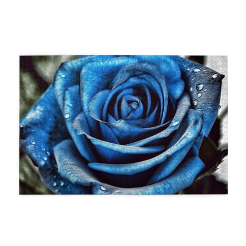 1000-teiliges Puzzle für Erwachsene, herausfordernde Puzzles für Spielabende, blaue Rose, Holzpuzzle, personalisierbar, individuelle Holzpuzzles für Familie, Bildpuzzle, fertige Größe 74,9 x 50 cm von RTSTNMBD