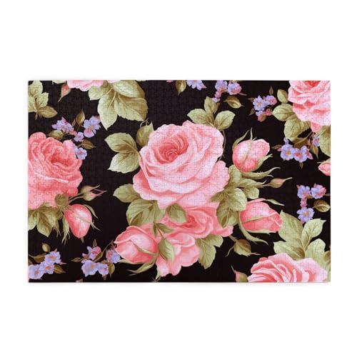 1000-teiliges Puzzle für Erwachsene, herausfordernde Puzzles für Spielabende, rosa Rose, Holzpuzzle, personalisierbar, individuelle Holzpuzzles für Familie, Bildpuzzle, fertige Größe 74,9 x 50 cm von RTSTNMBD