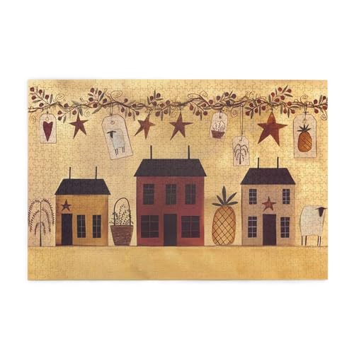 1000-teiliges Puzzle für Erwachsene, herausfordernde Puzzles für Spieleabende, Beige / Braun, Haus und Obst, Holzpuzzle, personalisierbar, individuelle Holzpuzzles für Familie, Bildpuzzle, fertige 1000-teiliges Puzzle für Erwachsene, herausfordernde Puzzles für Spieleabende, Beige / Braun, Haus und Obst, Holzpuzzle, personalisierbar, individuelle Holzpuzzles für Familie, Bildpuzzle, fertige von RTSTNMBD