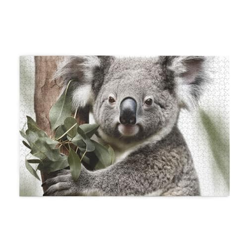 1000-teiliges Puzzle für Erwachsene, herausfordernde Puzzles für Spieleabende, Koala-Holzpuzzle, personalisierbar, individuelle Holzpuzzles für Familie, Bildpuzzle, fertige Größe 74,9 x 50 cm von RTSTNMBD