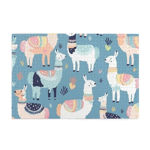 1000-teiliges Puzzle für Erwachsene, herausfordernde Puzzles für Spieleabende, Lama-Cartoon-Muster, Holzpuzzle, personalisierbar, individuelle Holzpuzzles für Familie, Bildpuzzle, fertige Größe 74,9 x von RTSTNMBD