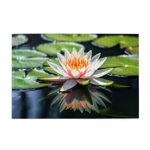 1000-teiliges Puzzle für Erwachsene, herausfordernde Puzzles für Spieleabende, Wasserlilie, Holzpuzzle, personalisierbar, individuelle Holzpuzzles für Familie, Bildpuzzle, fertige Größe 74,9 x 50 cm von RTSTNMBD