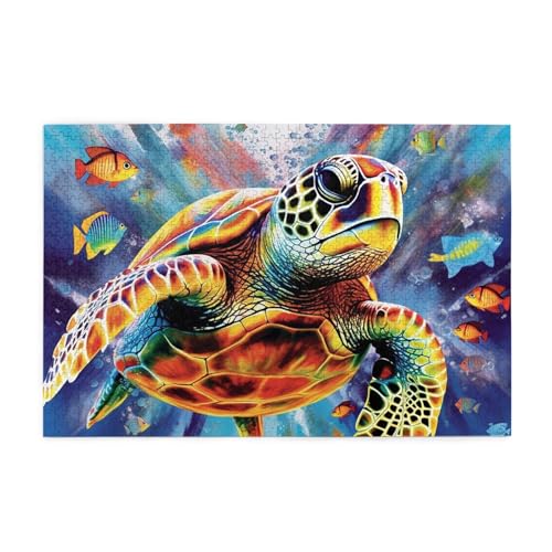 1000-teiliges Puzzle für Erwachsene, herausfordernde Puzzles für Spieleabende, bunte Meeresschildkröte, Holzpuzzle, personalisierbar, individuelle Holzpuzzles für Familie, Bildpuzzle, fertige Größe 1000-teiliges Puzzle für Erwachsene, herausfordernde Puzzles für Spieleabende, bunte Meeresschildkröte, Holzpuzzle, personalisierbar, individuelle Holzpuzzles für Familie, Bildpuzzle, fertige Größe von RTSTNMBD