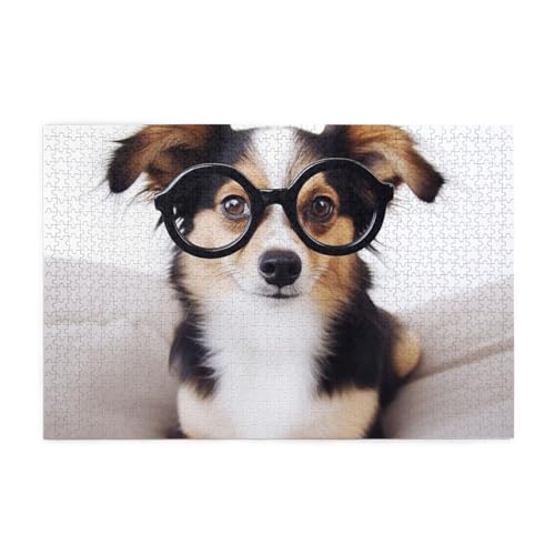 1000-teiliges Puzzle für Erwachsene, herausfordernde Puzzles für Spieleabende, niedlicher Hund mit Brille, Holzpuzzle, personalisierbar, individuelle Holzpuzzles für Familie, Bildpuzzle, fertige Größe 1000-teiliges Puzzle für Erwachsene, herausfordernde Puzzles für Spieleabende, niedlicher Hund mit Brille, Holzpuzzle, personalisierbar, individuelle Holzpuzzles für Familie, Bildpuzzle, fertige Größe von RTSTNMBD