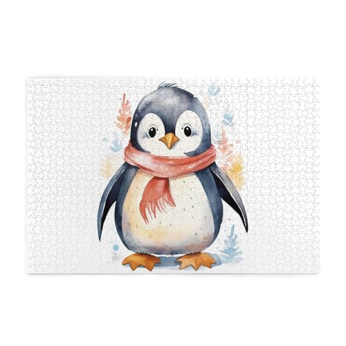1000-teiliges Puzzle für Erwachsene, herausfordernde Puzzles für Spieleabende, niedliches Cartoon-Pinguin-Holzpuzzle, personalisierte Holzpuzzles für Familie, Bildpuzzle, fertige Größe 74,9 x 50 cm von RTSTNMBD