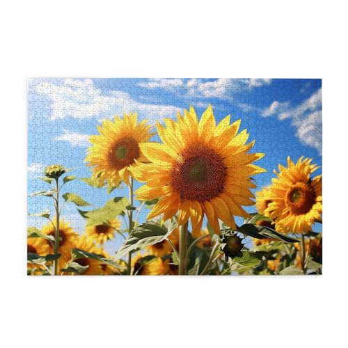 1000-teiliges Puzzle für Erwachsene, herausfordernde Puzzles für Spieleabende, schöne Sonnenblumen-Holzpuzzle, personalisierbar, individuelle Holzpuzzles für Familie, Bildpuzzle, fertige Größe 74,9 x von RTSTNMBD