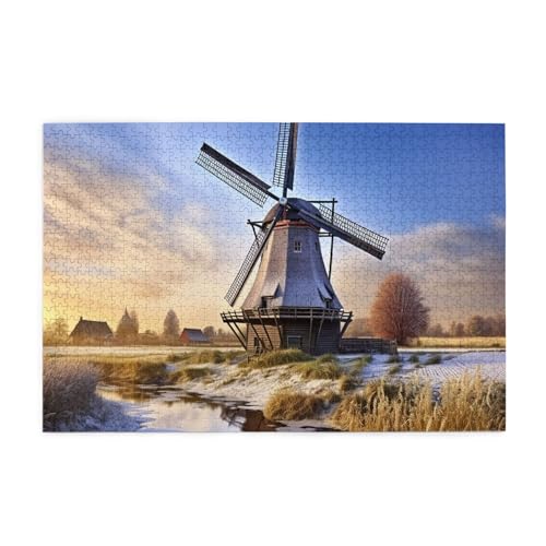 1000-teiliges Puzzle für Erwachsene, herausfordernde Puzzles für Spieleabende, traditionelles Windmühlen-Holzpuzzle, personalisierbar, individuelle Holzpuzzles für Familie, Bildpuzzle, fertige Größe von RTSTNMBD