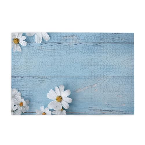 1000-teiliges Puzzle für Erwachsene, herausfordernde Puzzles für Spieleabende, weiße Blumen, hellblau, Holzpuzzle, personalisierbar, individuelle Holzpuzzles für Familie, Bildpuzzle, fertige Größe 1000-teiliges Puzzle für Erwachsene, herausfordernde Puzzles für Spieleabende, weiße Blumen, hellblau, Holzpuzzle, personalisierbar, individuelle Holzpuzzles für Familie, Bildpuzzle, fertige Größe von RTSTNMBD