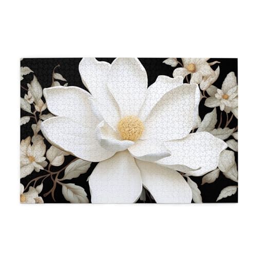 1000-teiliges Puzzle für Erwachsene, herausfordernde Puzzles für Spieleabende, weißes florales Holzpuzzle, personalisierbar, individuelle Holzpuzzles für Familie, Bildpuzzle, fertige Größe 74,9 x 50 von RTSTNMBD