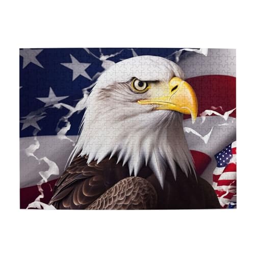 500-teiliges Puzzle für Erwachsene, herausfordernde Puzzles für Spielabende, Amerika, US-Flagge, Weißkopfseeadler, Holzpuzzle, personalisierbar, individuelle Holzpuzzles für Familie, Bildpuzzle von RTSTNMBD