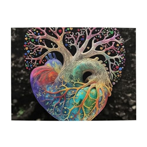 500-teiliges Puzzle für Erwachsene, herausfordernde Puzzles für Spielabende, Baumherz, blühendes Holzpuzzle, personalisierbar, individuelle Holzpuzzles für Familie, Bildpuzzle, fertige Größe 51,8 x von RTSTNMBD