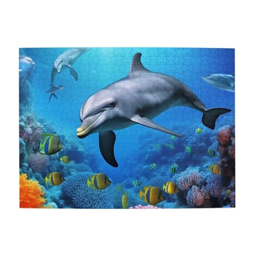 500-teiliges Puzzle für Erwachsene, herausfordernde Puzzles für Spielabende, Delfin im Korallenriff, Holzpuzzle, personalisierbar, individuelle Holzpuzzles für Familie, Bildpuzzle, fertige Größe 51,8 500-teiliges Puzzle für Erwachsene, herausfordernde Puzzles für Spielabende, Delfin im Korallenriff, Holzpuzzle, personalisierbar, individuelle Holzpuzzles für Familie, Bildpuzzle, fertige Größe 51,8 von RTSTNMBD