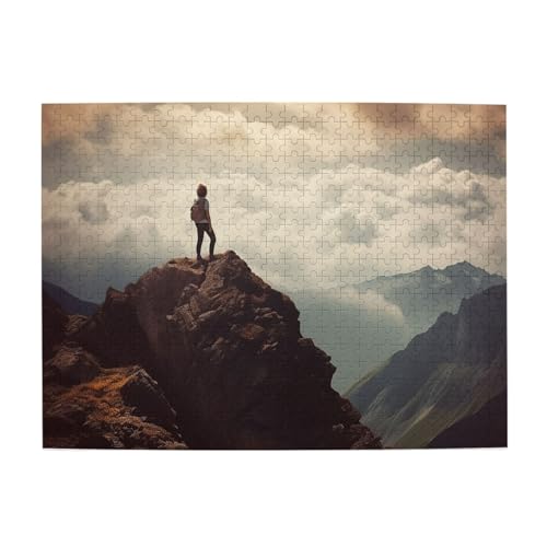 500-teiliges Puzzle für Erwachsene, herausfordernde Puzzles für Spielabende, Frau auf einem Berg, Holzpuzzle, personalisierbar, individuelle Holzpuzzles für Familie, Bildpuzzle, fertige Größe 51,8 x von RTSTNMBD