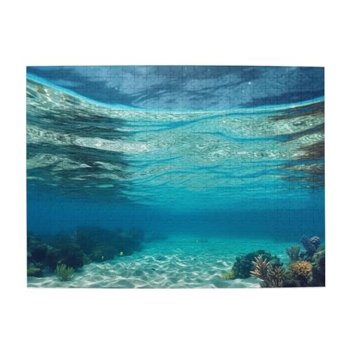 500-teiliges Puzzle für Erwachsene, herausfordernde Puzzles für Spielabende, Unterwasseransicht auf tropischen Strand, Holzpuzzle, personalisierte Holzpuzzles für Familie, Bildpuzzle, fertige Größe von RTSTNMBD