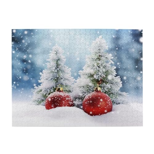 500-teiliges Puzzle für Erwachsene, herausfordernde Puzzles für Spielabende, Weihnachtsbaumkugeln, Schnee, Holzpuzzle, personalisierbar, individuelle Holzpuzzles für Familie, Bilderpuzzle, fertige von RTSTNMBD