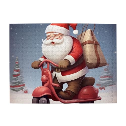 500-teiliges Puzzle für Erwachsene, herausfordernde Puzzles für Spielabende, Weihnachtsmann auf Roller, Holzpuzzle, personalisierte Holzpuzzles für Familie, Bildpuzzle, fertige Größe 51,8 x 38,1 cm 500-teiliges Puzzle für Erwachsene, herausfordernde Puzzles für Spielabende, Weihnachtsmann auf Roller, Holzpuzzle, personalisierte Holzpuzzles für Familie, Bildpuzzle, fertige Größe 51,8 x 38,1 cm von RTSTNMBD
