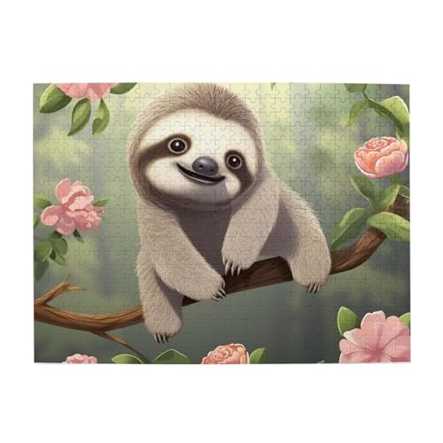 500-teiliges Puzzle für Erwachsene, herausfordernde Puzzles für Spielabende, niedliches Baby-Faultier-Holzpuzzle, personalisierbar, individuelle Holzpuzzles für Familie, Bildpuzzle, fertige Größe 51,8 von RTSTNMBD